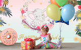 Elefante Guirnalda Cumpleaños Personalizado Telón de Fondo TKH1529