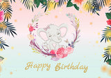 Elefante Guirnalda Cumpleaños Personalizado Telón de Fondo TKH1529