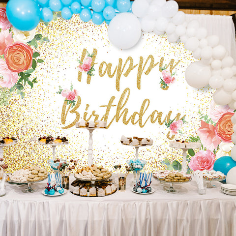 Flowers Gold Dots Birthday Photography Backdrop