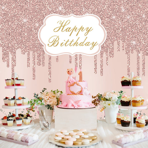 Sparkling Diamond Pink Birthday Custom Backdrop