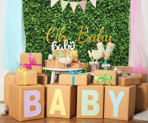 Baby Welcome Green Leaves Wall Custom Backdrop