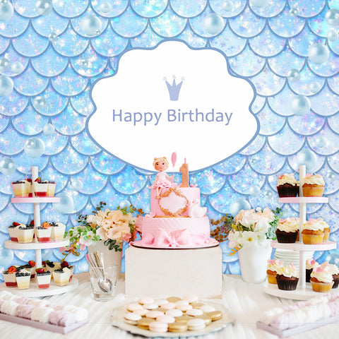 Blue Mermaid Scales Custom Birthday Backdrop