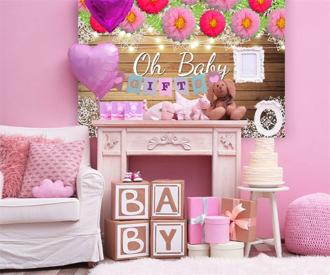 Oh Baby Floral Baby Shower Photo Backdrops