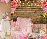 Retro Wood Flower Decor Personalized  Birthday Baby Shower Backdrop