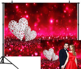 Fotografía de Fondo de San Valentín Fondo de Brillo Rojo Corazones Blancos Tema de Amor VAT-40
