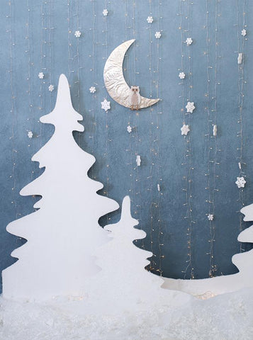 Snowflake Christmas Tree Night Moon Cartoon Backdrop for Studio Photography