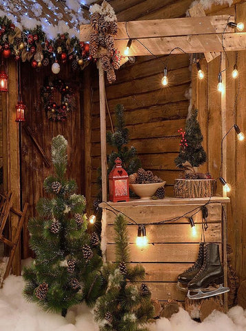 Fondo de Fotografía de Decoración de Madera de Nieve de Luces de Colores Navideños KAT-62