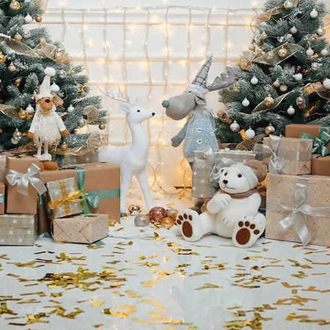 Fondo de la Fotografía del oso de los Regalos del Árbol de los Fondos de la Navidad de la Habitación Interior para la Feliz Navidad KAT-80