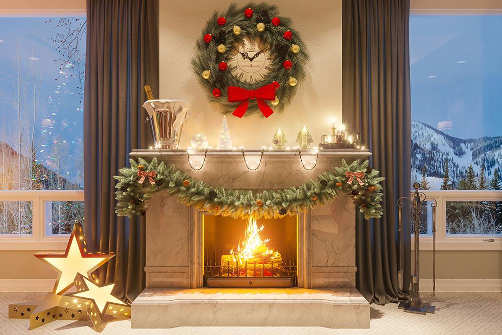 Christmas Stove Decorated House Photography Backdrops DBD-H19183