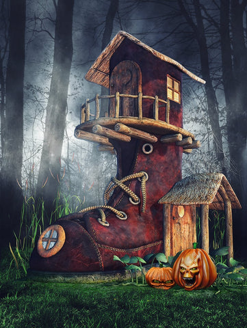Exaggerated Shoe House Background Halloween Festival Backdrops IBD-P19094