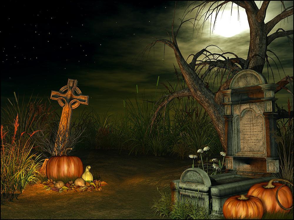 Graveyard Background Tombstone And Pumpkin Festival Backdrops For Halloween IBD-19088