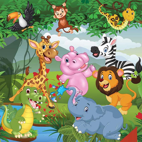 Jungle Animals Cartoon Photography Backdrop for Children LV-099