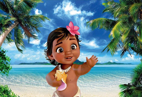 Baby Moana Summer Beach Backdrop for Princess Birthday Baby Shower LV-102