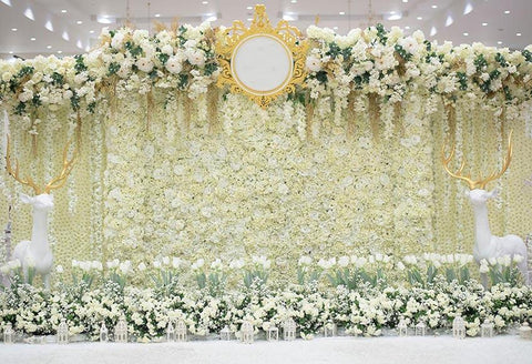 White Flowers Wall Photo Backdrops for Party Events Decoration LV-105
