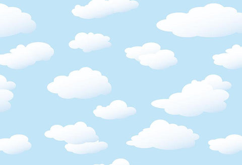 Blue Sky White Clouds Cartoon Backdrop for Kids Photography