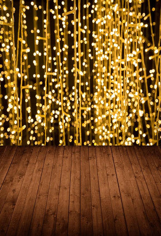 Gold Lights Brown Wood Floor Background for Studio LV-1287