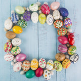 Easter Eggs Blue Wood Wall Photo Booth Backdrop LV-1516