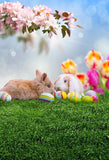 Easter Bunny Spring Flowers Green Grass Backdrop for Photography LV-1701