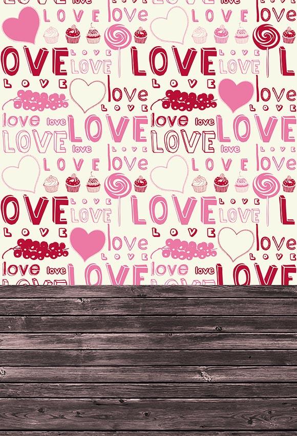 Valentine's Day Love Heart Wood Floor Photography Backdrop LV-231