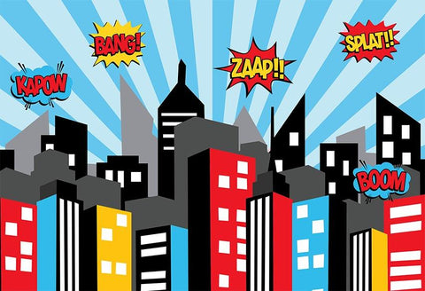 Superhero Themed Backdrop Super City Building for Boy Party Decoration LV-395