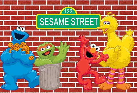 Sesame Street Brick Wall Backdrop for Party Photography LV-462