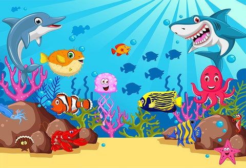 Underwater Animals Cartoon Backdrop for Photo Booth LV-480
