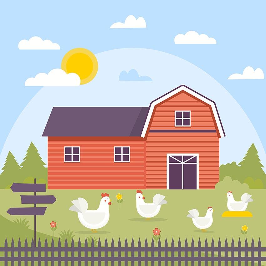  Farm Backdrop Red Barn Chicken Photography Background  LV-494