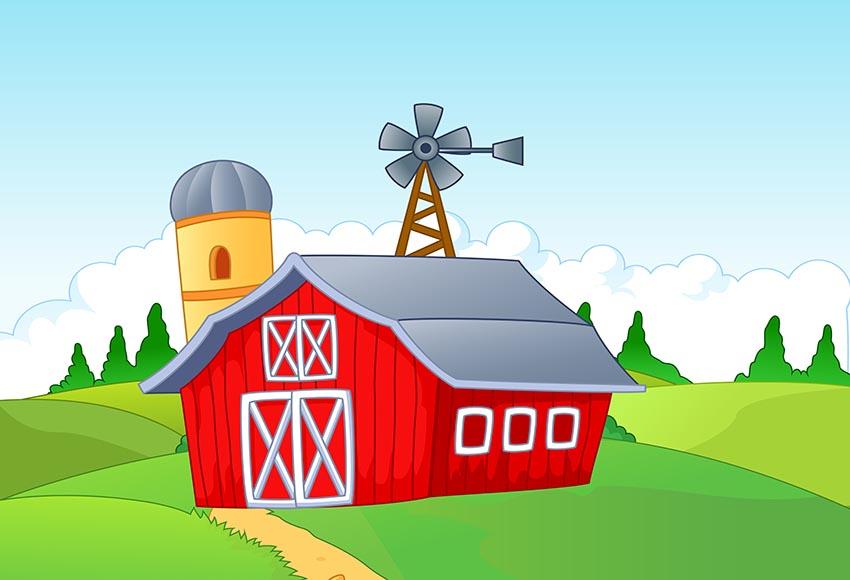 Cartoon Red Barn Farm Backdrop for Photo Studio LV-496