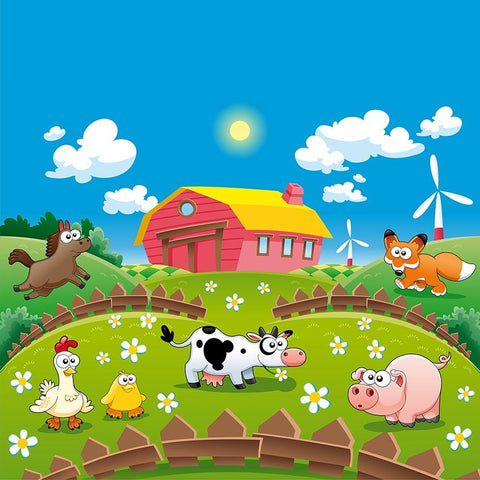 Farm Animals Red Barn Party Decorations Photo Backdrop LV-498