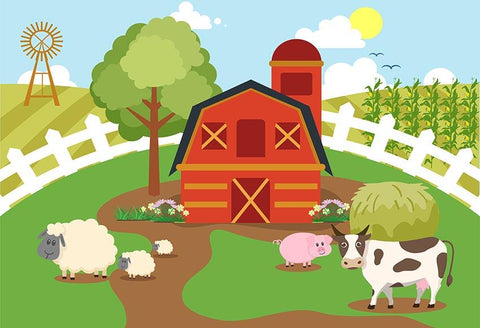 Cartoon Farm Barn Animals Backdrop for Children Photo Booth LV-500