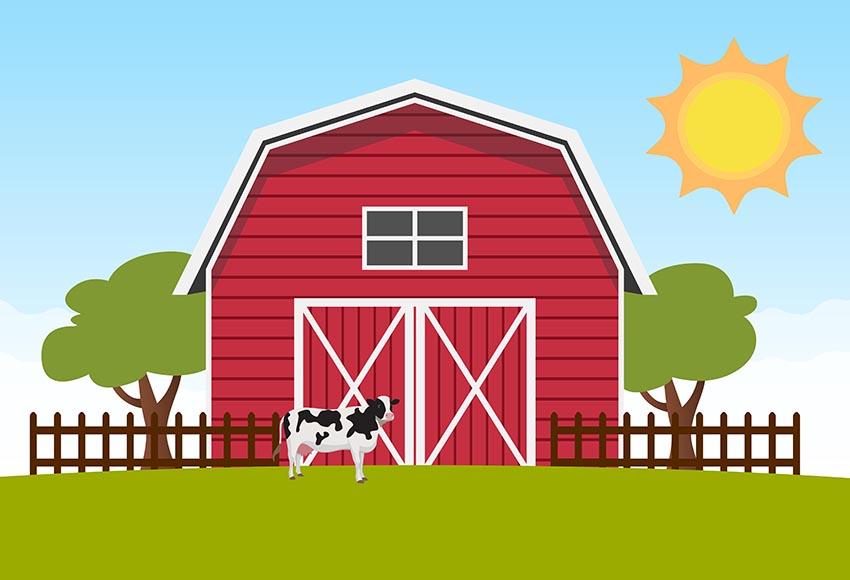 Red Barn Farm Dairy Cow Backdrop for Photo Booth LV-501