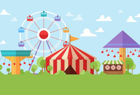 Circus Carnival Playgrounds Backdrop Ferris Wheel Red Tent Carousel Photography LV-524