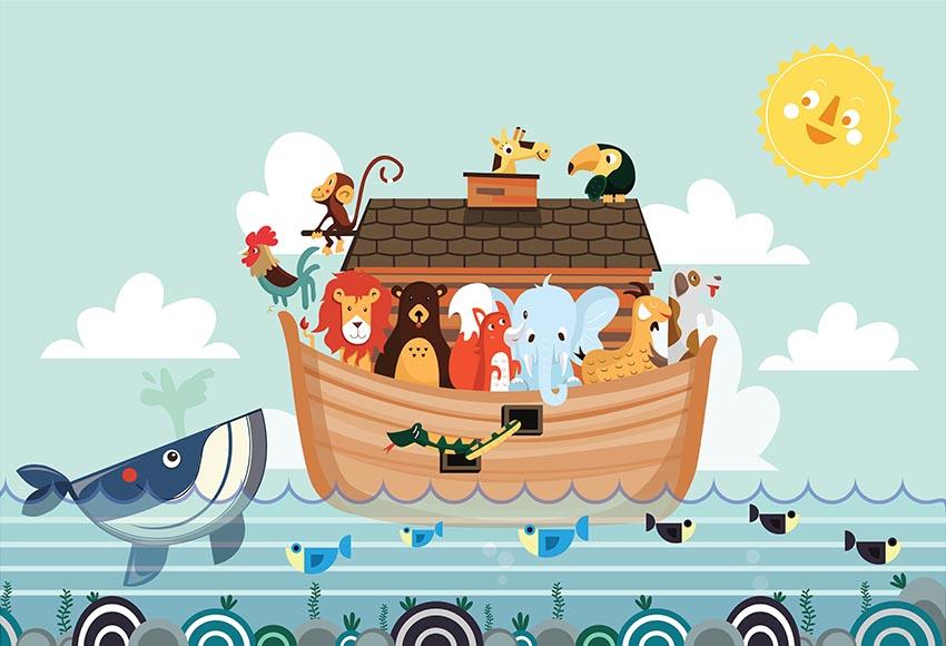 Cartoon Noah's Ark Animals Children Backdrop for Photo LV-582