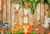 Wild Animal Wood Floor Baby Shower Backdrop for Photos LV-603