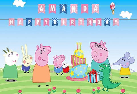 Custom Peppa Pig Happy Birthday Photo Booth Backdrop LV-615
