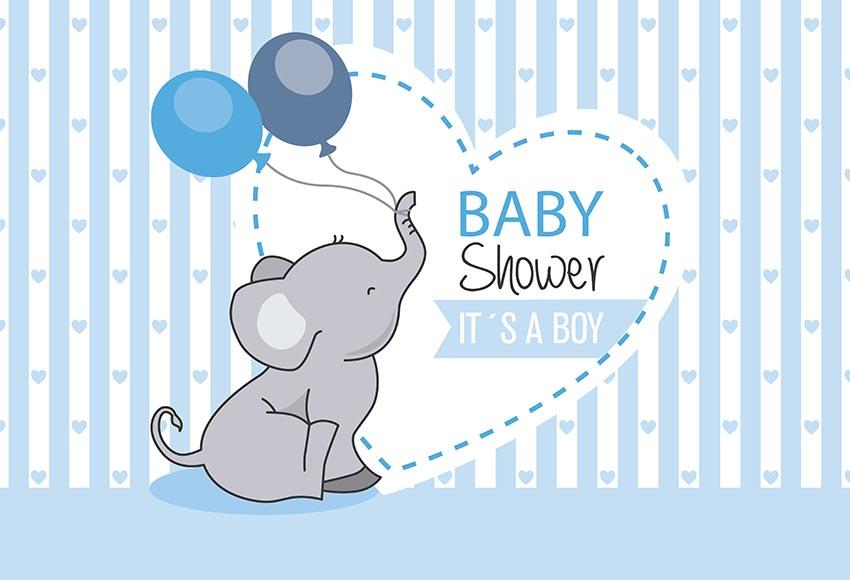 Elephant Baby Shower Boy Backdrop for Party Decorations LV-659