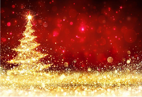 Oro Árbol de Navidad Telón de Fondo Rojo para Fotografía LV-821