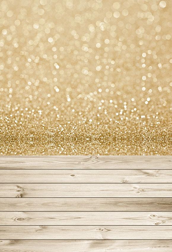 Gold Bokeh Blurry With Wood Floor Backdrop for Photography LV-874