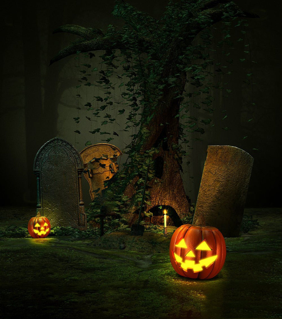 Bosque de Noche Calabaza de Halloween Telones de Fondo para Estudio de Foto DBD-19136