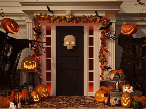 Halloween Backdrops Festival Backdrops Pumpkin Lanterns Skull Door