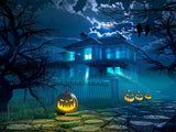 Festival Backdrops Halloween Backdrops Shiny Ghost House Backdrop Pumpkin Lanterns
