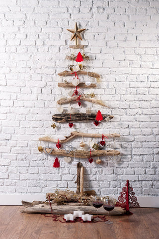 White Brick Wall Christmas Tree Photography Backdrop DBD-P19167